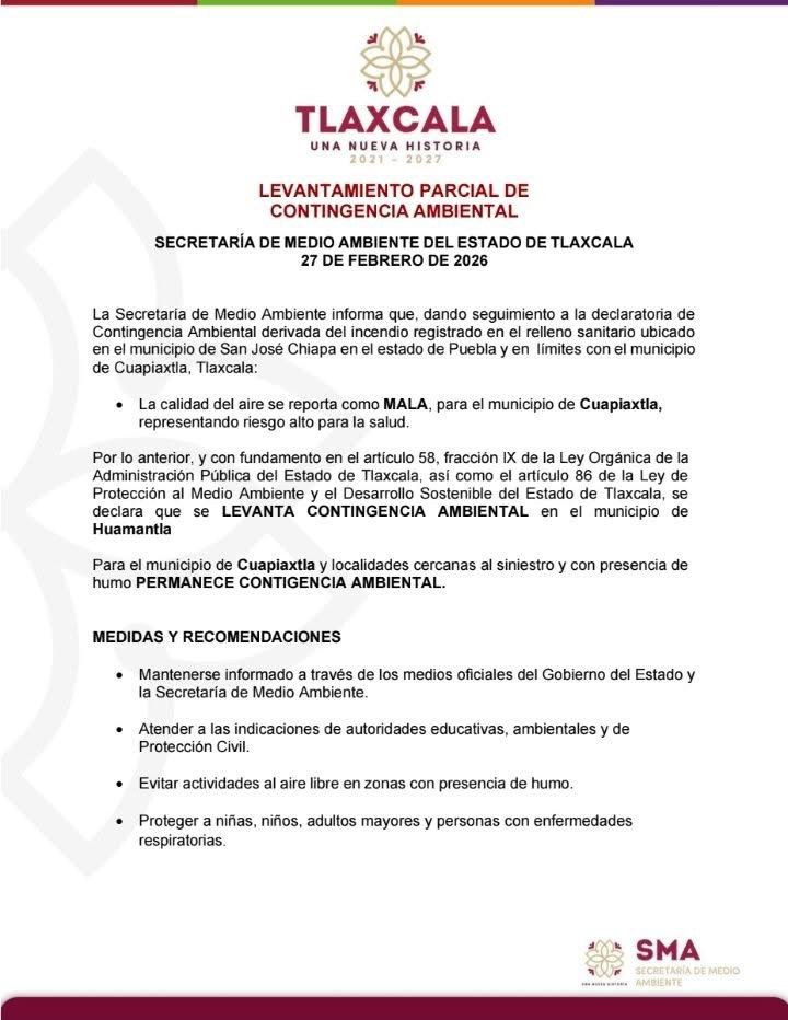 Levantan contingencia ambiental en Huamantla